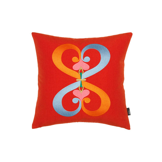 Coussin Embroidered Double Heart Rouge